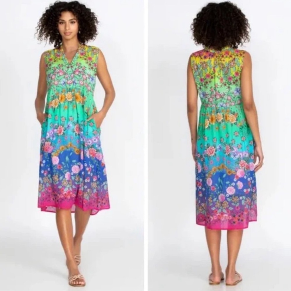 Johnny Was Rainbow Field Ruffle Tank Dress XXL